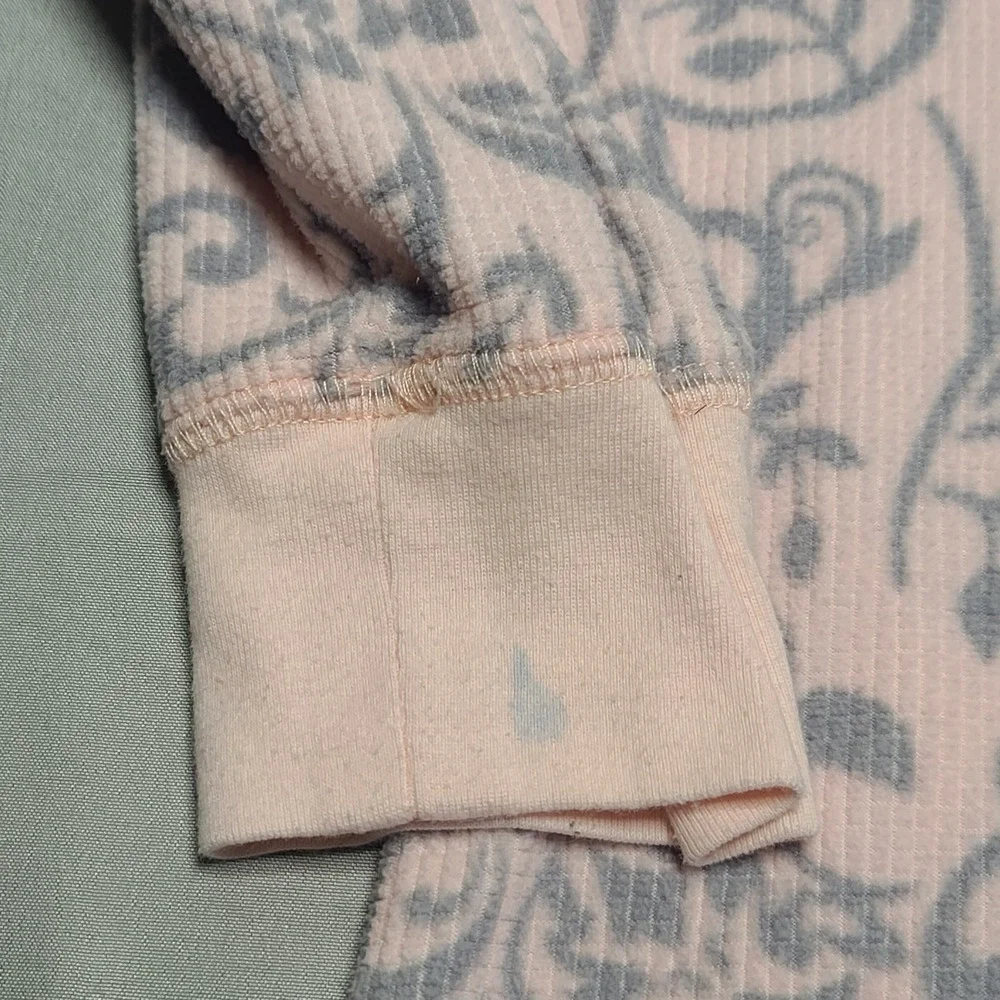 Charter Club Nightgown Women Medium Pink Grey Floral Paisley Henley Waffle Knit